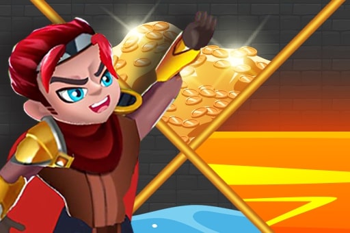 A playful cartoon character with bright red hair, confidently holding a sword, set against a whimsical background.