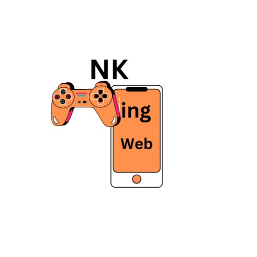 An illustrated game controller overlaps a smartphone displaying partially obscured text: "ing Web," with the letters "NK" above the controller, hinting at nk games web integration.