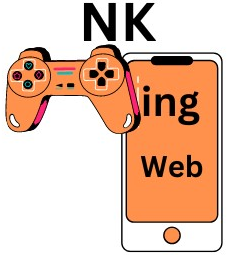 An illustrated game controller overlaps a smartphone displaying partially obscured text: "ing Web," with the letters "NK" above the controller, hinting at nk games web integration.