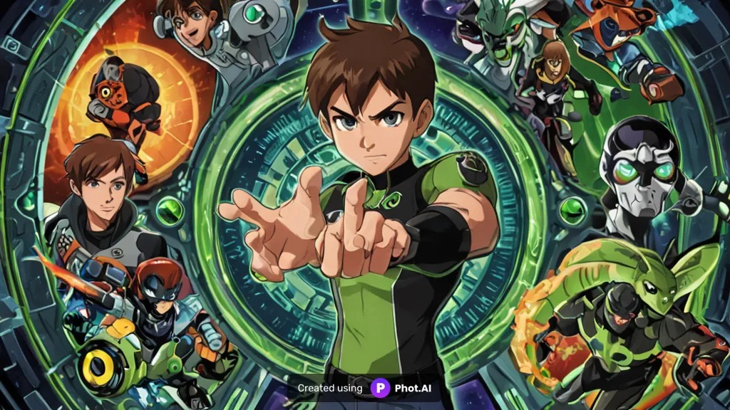 Fun Ben 10 animated series wallpaper featuring the main character and his alien forms in a vibrant, action-filled layout.