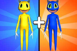 Two playful cartoon figures, one with a sunny yellow face and the other with a cool blue face, both looking cheerful.
