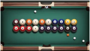 A classic pool table featuring a set of vibrant billiard balls ready for play, inviting a friendly game.