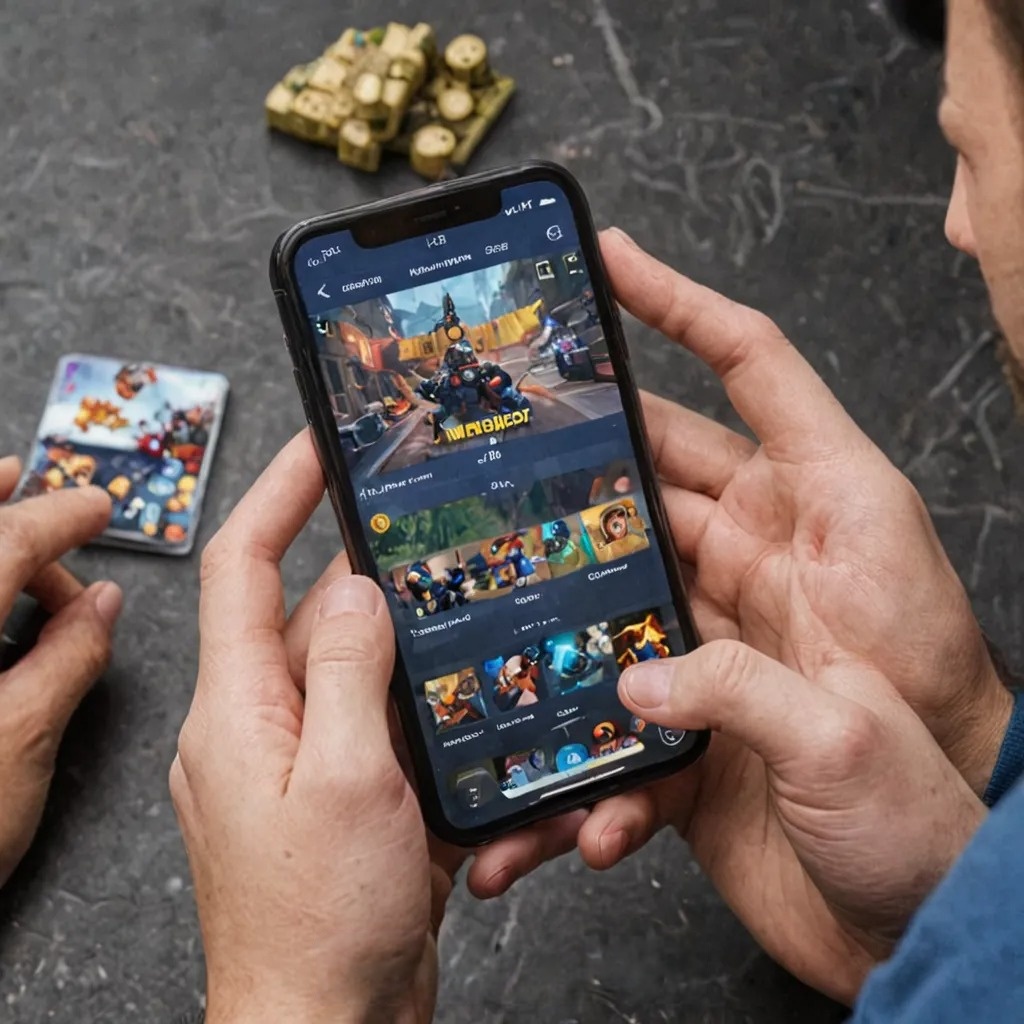 Two individuals playing a mobile game on their iPhones, clearly having fun and enjoying each other's company.