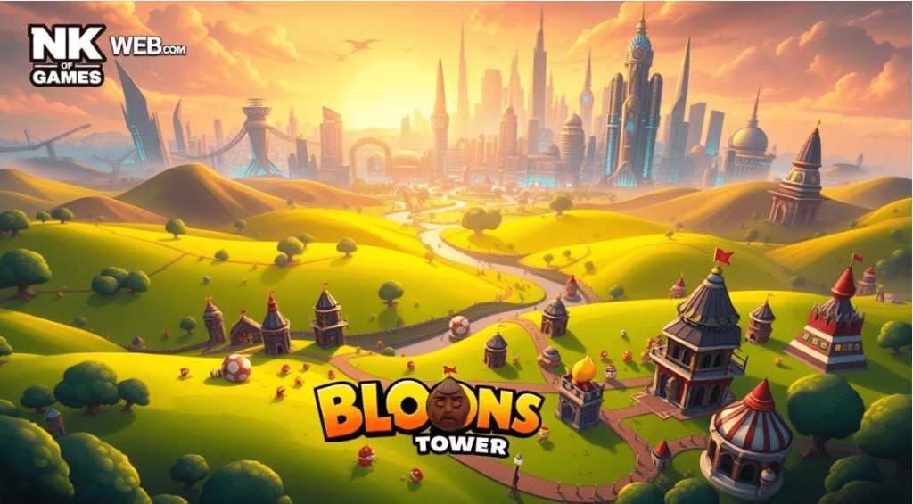 Screenshot of Bloons Tower Defense 3D, highlighting the colorful gameplay with towers and bloons on the battlefield.