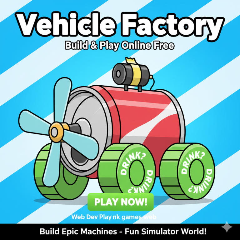 Image depicting Vehicle Factory, a creative game for designing and testing custom vehicles in a playful physics-based setting.