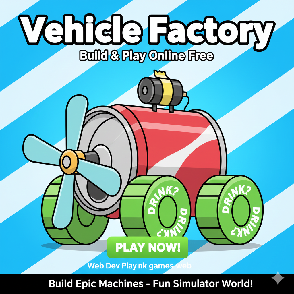 Image depicting Vehicle Factory, a creative game for designing and testing custom vehicles in a playful physics-based setting.