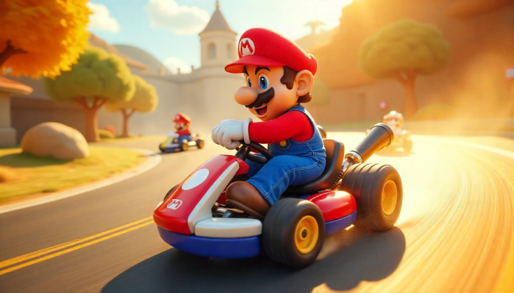 Review of Mario Kart 8 Deluxe showcasing gameplay, graphics, and features in a colorful racing environment.