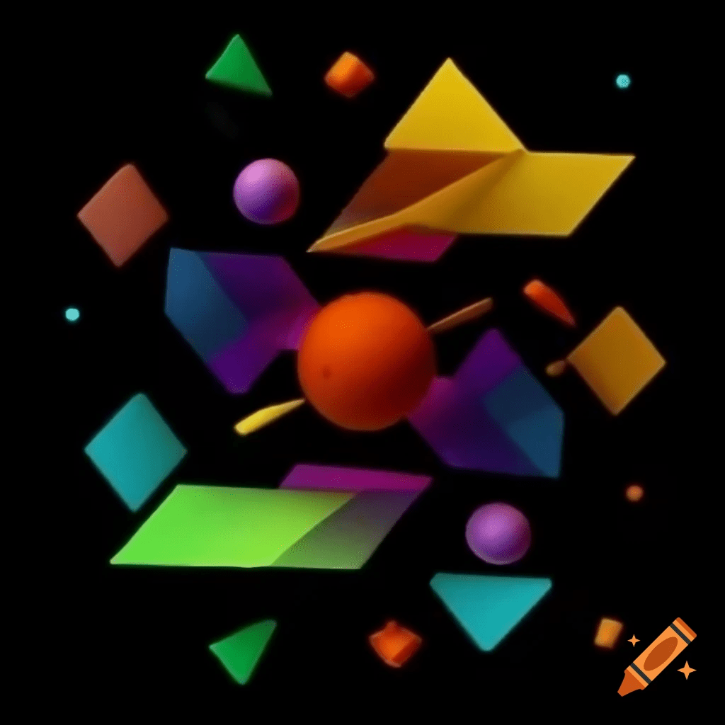A vibrant geometric pattern featuring a pencil and a star, showcasing bright colors and playful shapes.