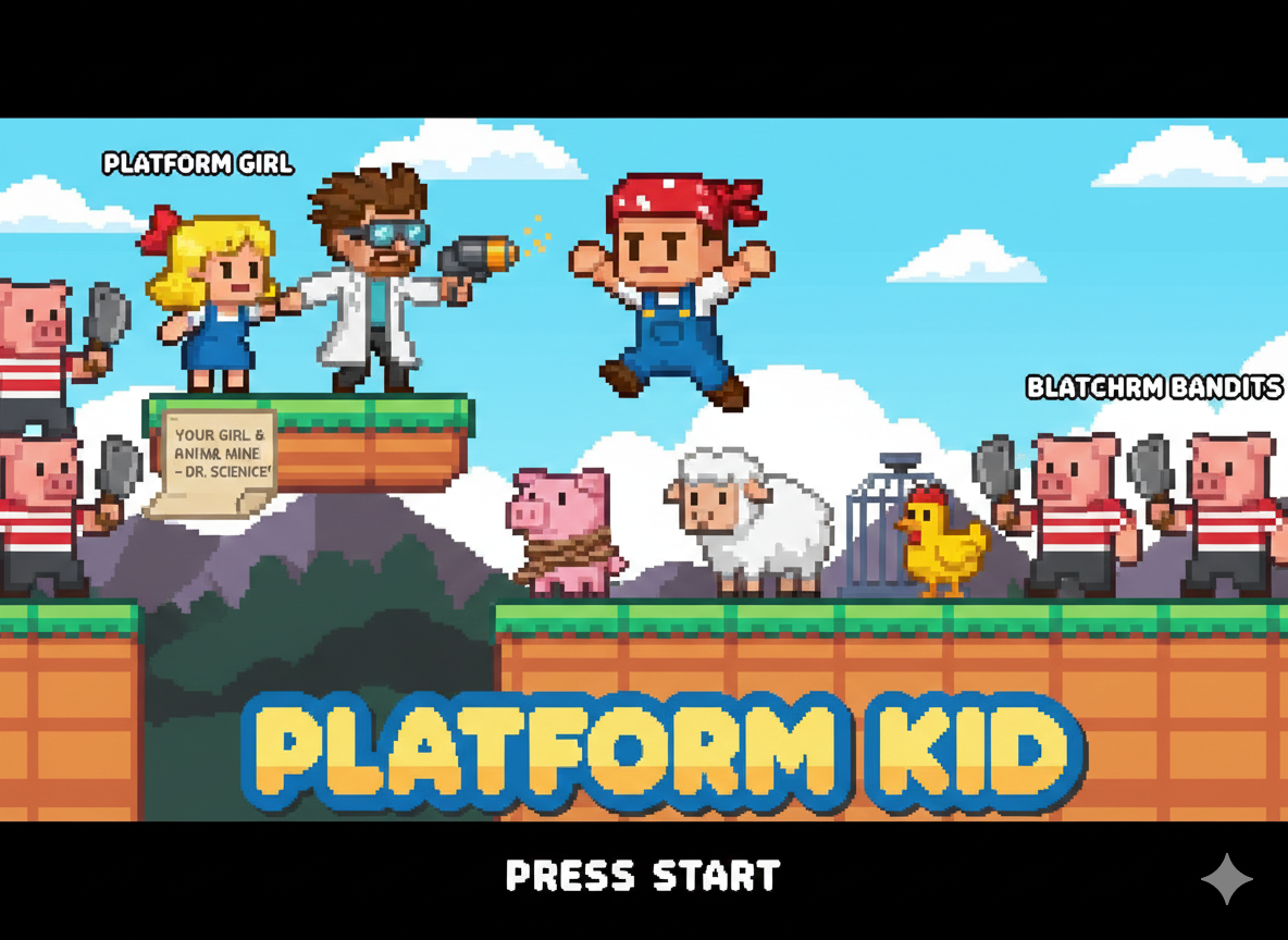 Image of Platform Kid, an indie platformer showcasing a farmboy's adventure in a vibrant world to save his beloved and farm animals.